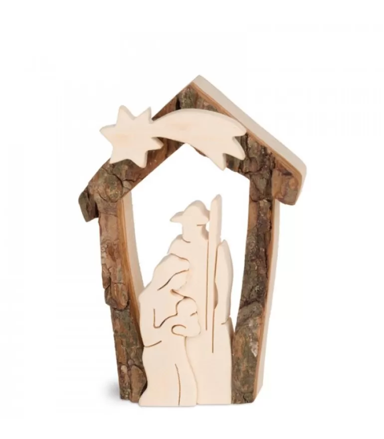 Store Petite Crèche De Noël En Ecorce 7,5 Cm, Avec Nativite En Bois D'Erable Crèche De Noël Artisanale