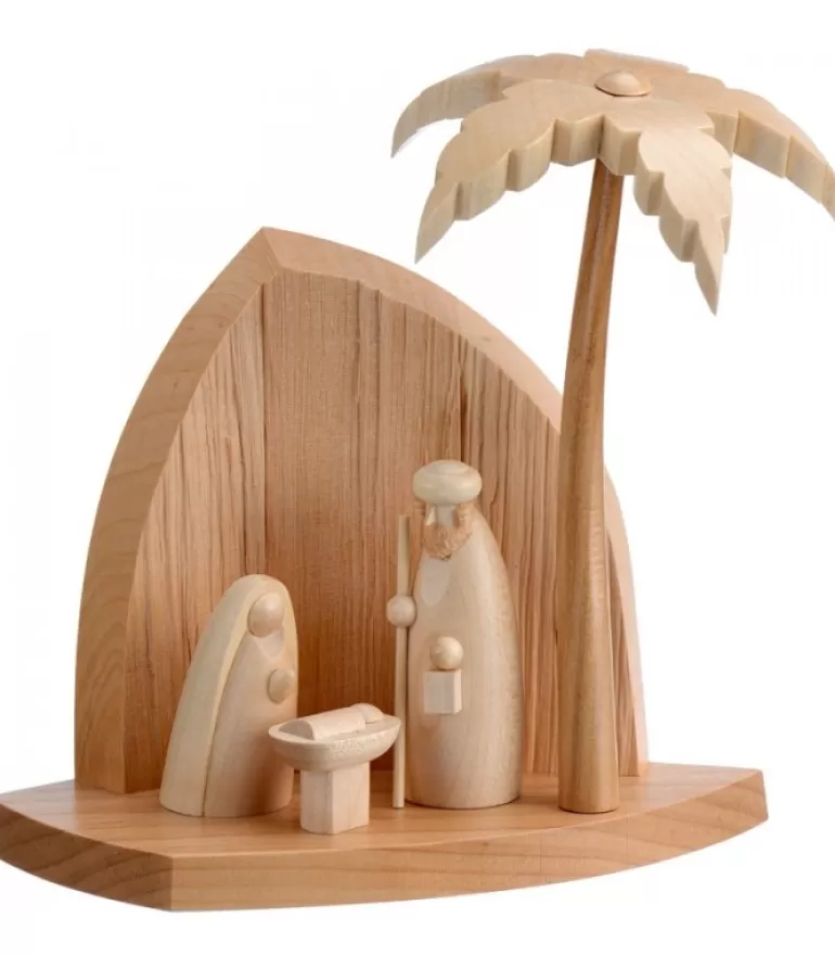 Clearance Petite Crèche Moderne En Bois Avec Un Palmier Et La Nativite Crèche De Noël Moderne