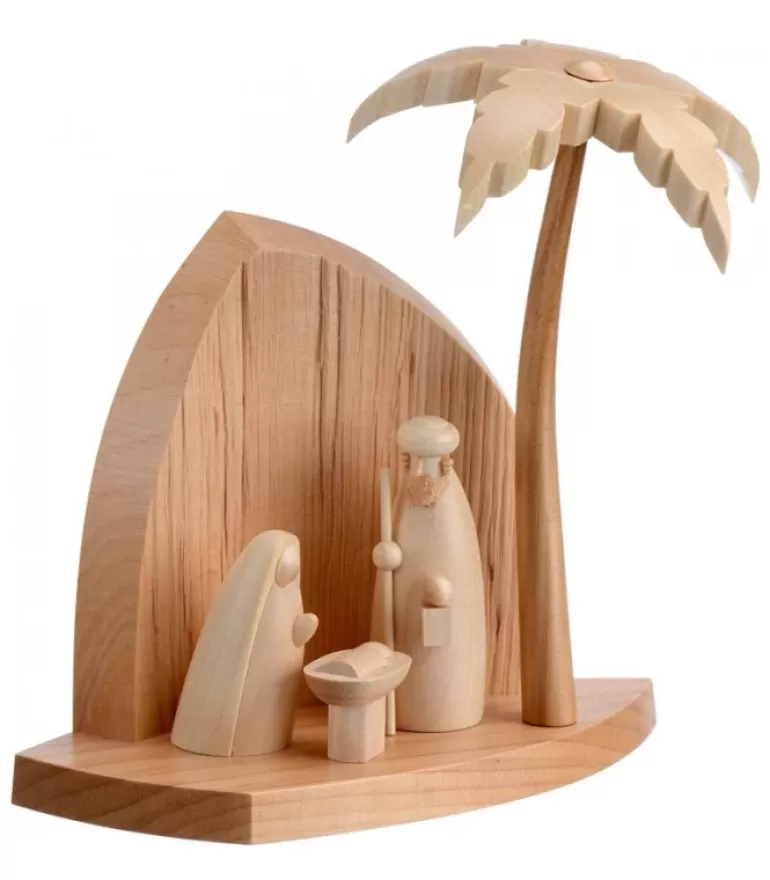 Clearance Petite Crèche Moderne En Bois Avec Un Palmier Et La Nativite Crèche De Noël Moderne
