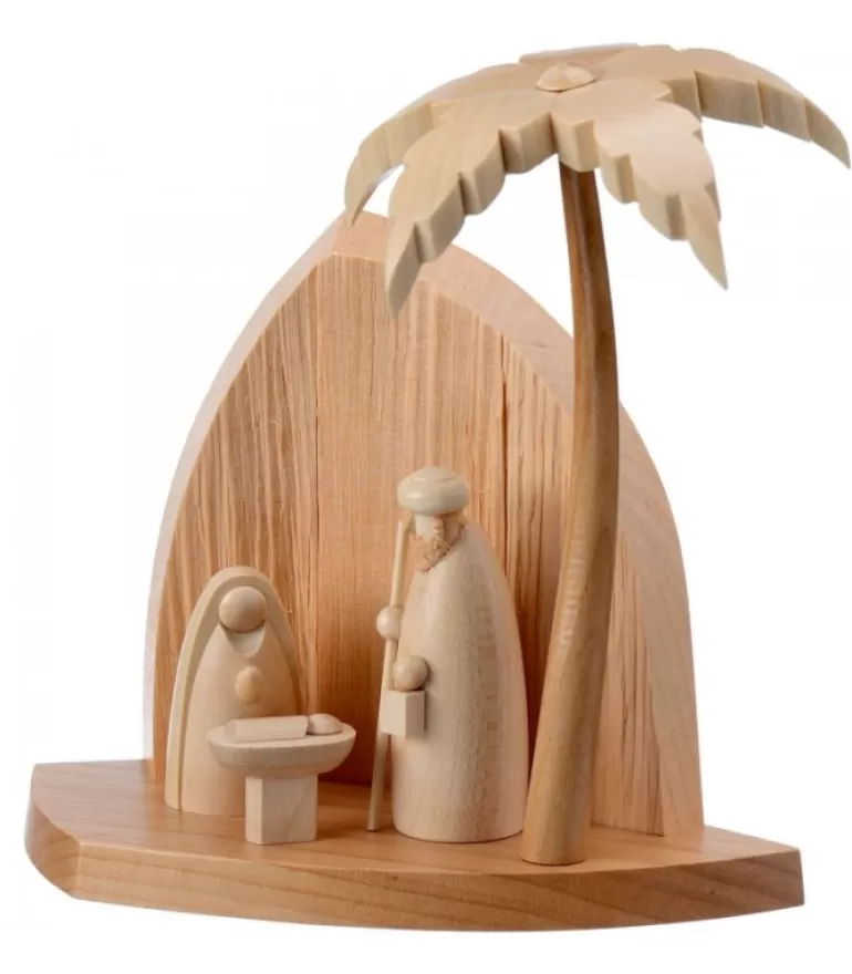 Clearance Petite Crèche Moderne En Bois Avec Un Palmier Et La Nativite Crèche De Noël Moderne