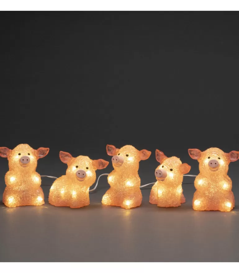 Outlet Petits Cochons Roses Lumineux En Acrylique Led 12,5 Cm, Lot De 5 Oiseaux Lumineux Et Animaux Lumineux