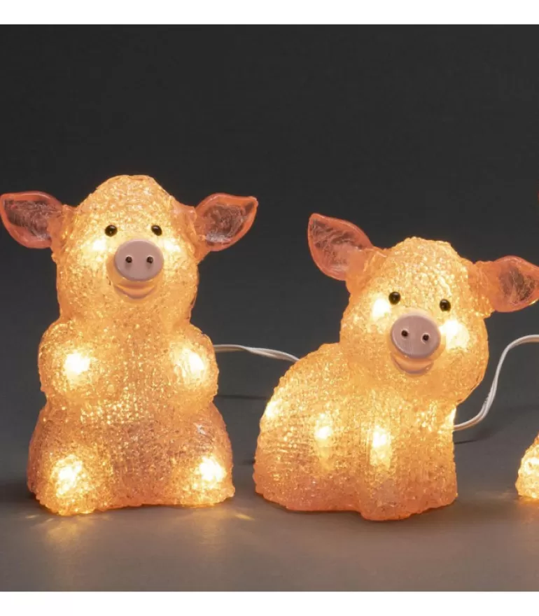 Outlet Petits Cochons Roses Lumineux En Acrylique Led 12,5 Cm, Lot De 5 Oiseaux Lumineux Et Animaux Lumineux
