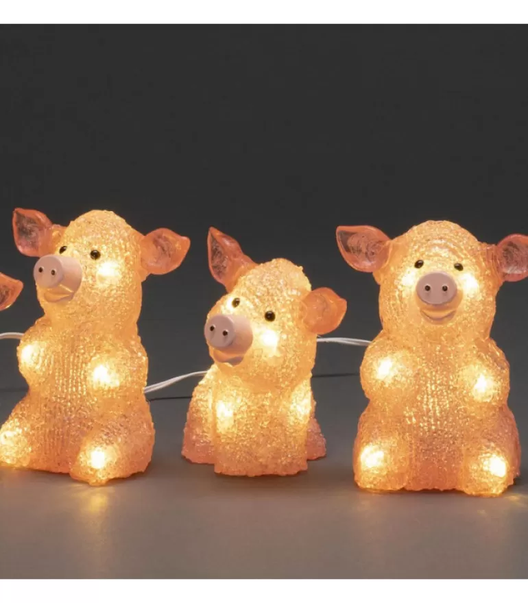 Outlet Petits Cochons Roses Lumineux En Acrylique Led 12,5 Cm, Lot De 5 Oiseaux Lumineux Et Animaux Lumineux