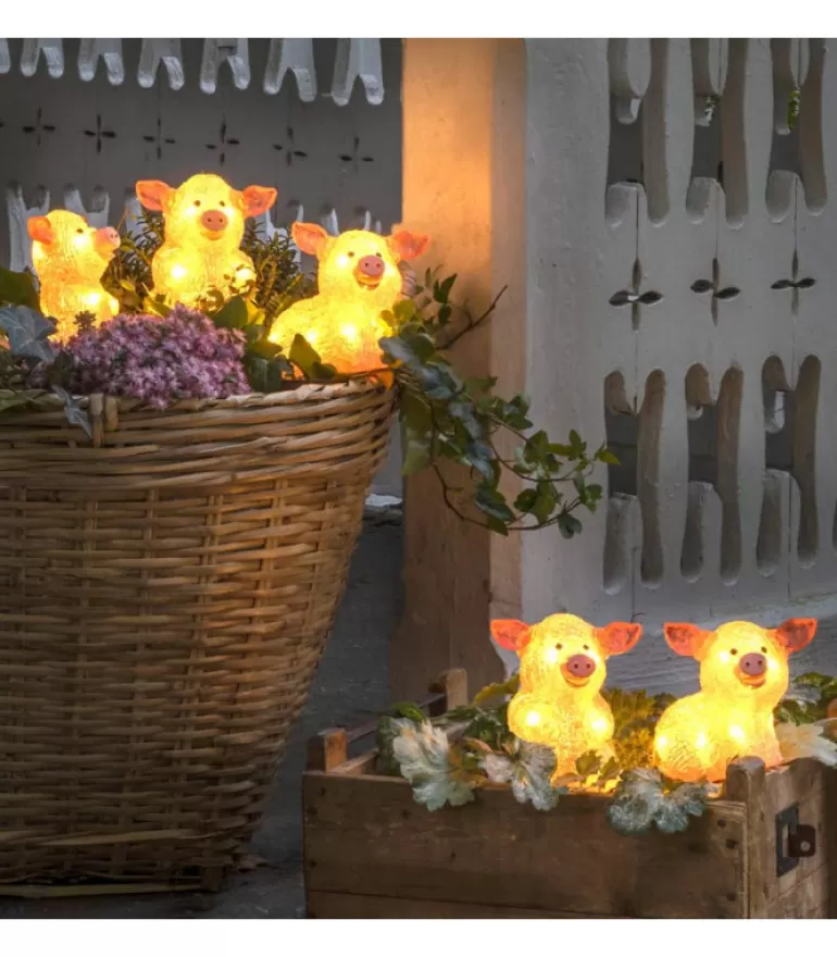 Outlet Petits Cochons Roses Lumineux En Acrylique Led 12,5 Cm, Lot De 5 Oiseaux Lumineux Et Animaux Lumineux