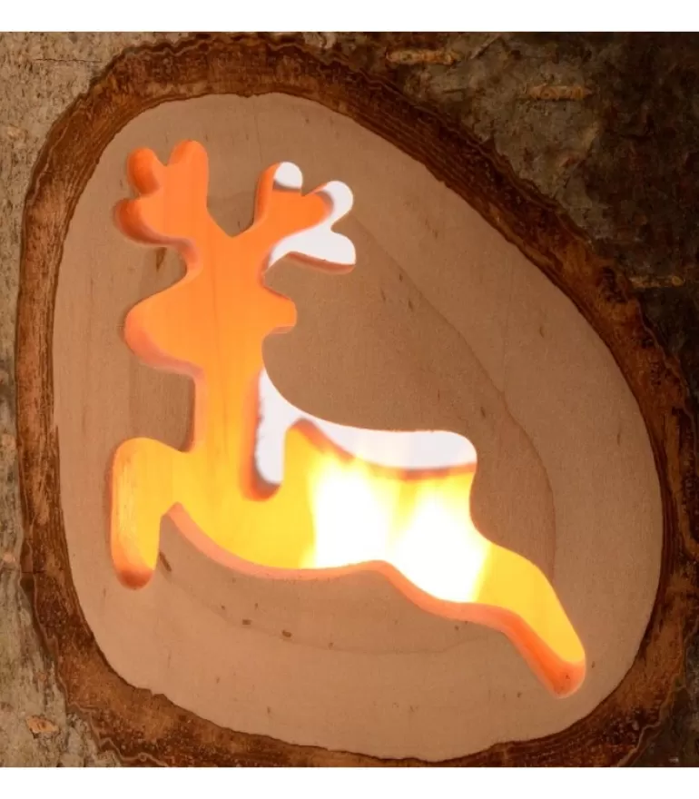 Hot Photophore En Bois Avec 2 Motifs En Bois Cisele, Renne Photophore Bois