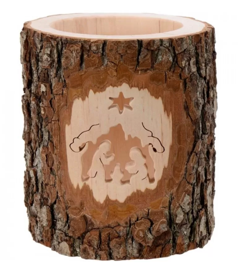 Hot Photophore En Bois Cisele, Crèche De Noël Et Etoile Photophore Bois