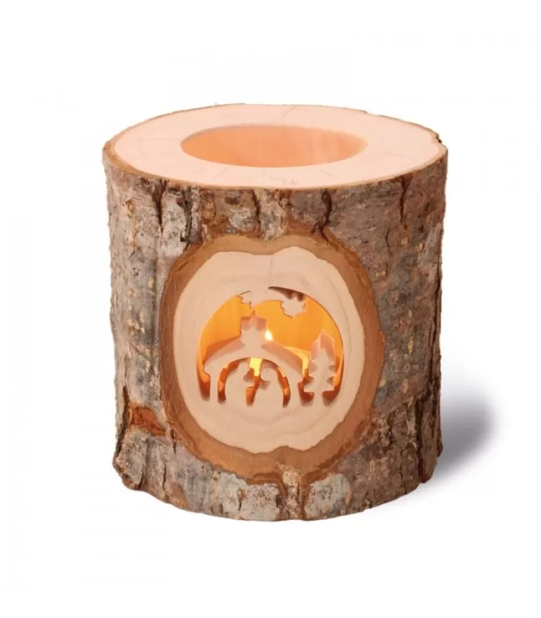 New Photophore En Bois, Motifs Ciseles, Crèche De Noël Et Etoile Filante Photophore Bois