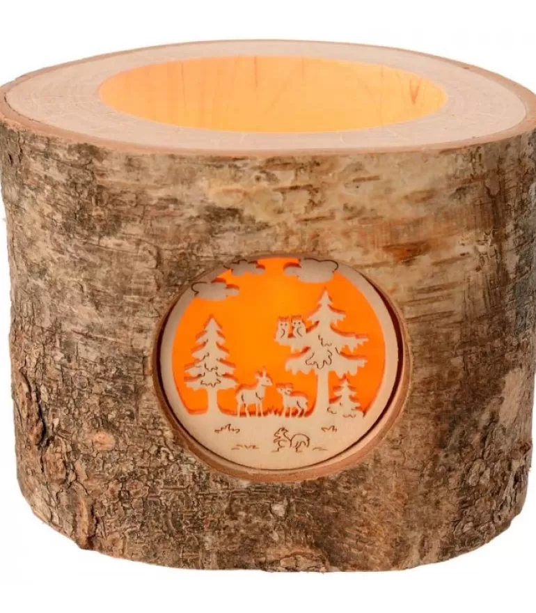 Sale Photophore En Rondin De Bois, 1 Motif Animaux De La Foret Photophore Bois
