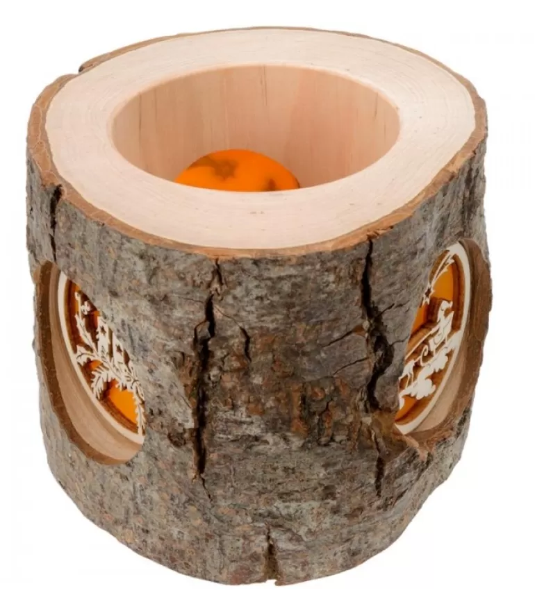 Sale Photophore Rondin De Bois, Avec 3 Motifs Crèche, Père Noël Et Bougies Photophore Bois