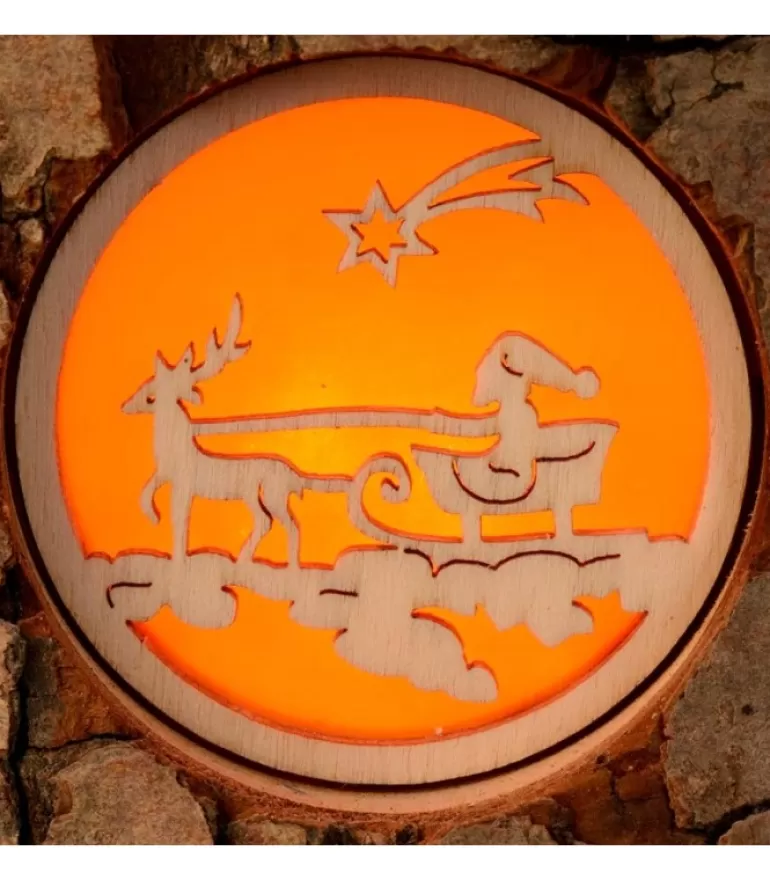 Sale Photophore Rondin De Bois, Avec 3 Motifs Crèche, Père Noël Et Bougies Photophore Bois