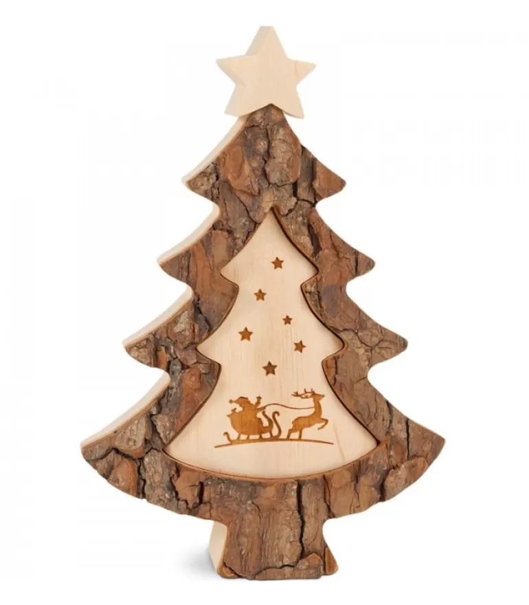Cheap Sapin De Noël En Bois Avec Gravure Père Noël Et Luge, 15 Cm Sapins En Bois