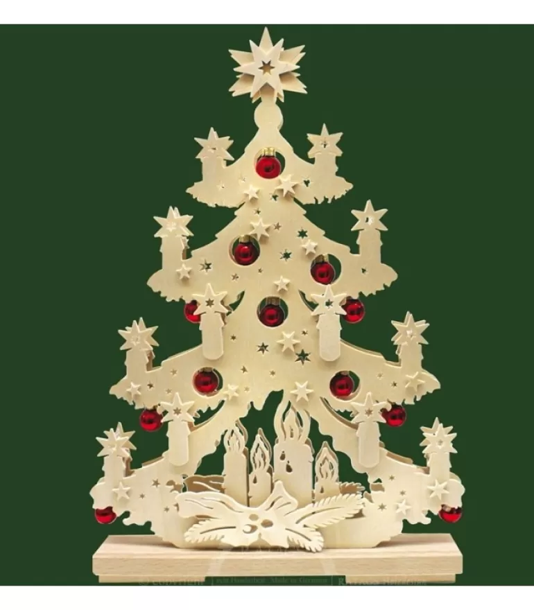 Store Sapin De Noël Lumineux A Led En Bois Avec Boules De Noël Rouges Sapin Lumineux Led