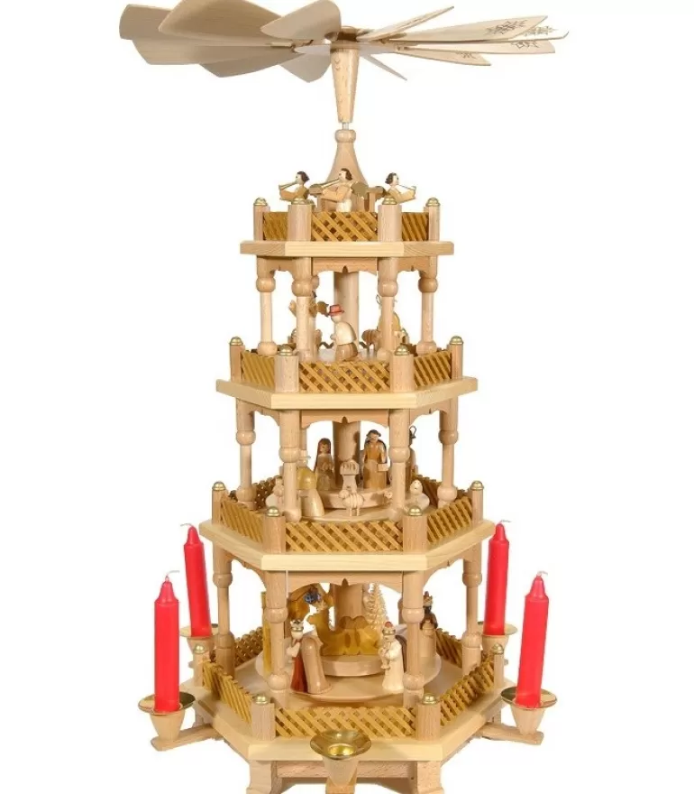 Hot Superbe Weihnachtspyramid D'Allemagne A 3 Etages En Bois Naturel Pyramides De Noël Allemandes