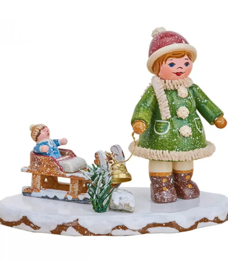 Cheap Village De Noël Miniature, Fillette Avec Petit Frere Sur Luge Village De Noël Miniature