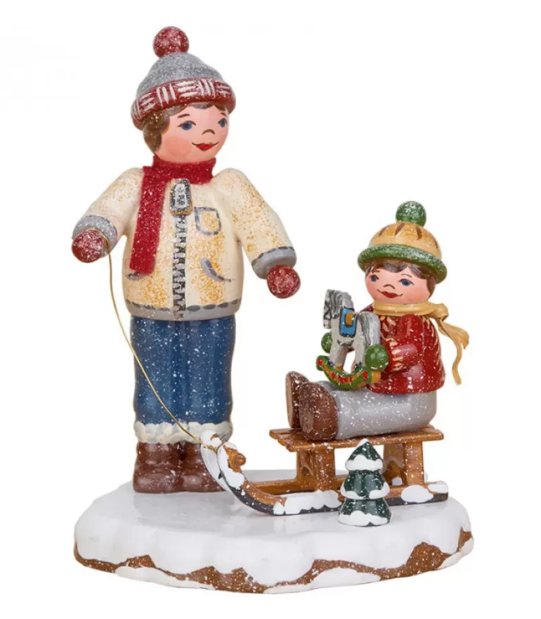 Best Village De Noël Miniature, Garcon Et Petit Frere Sur Luge Village De Noël Miniature