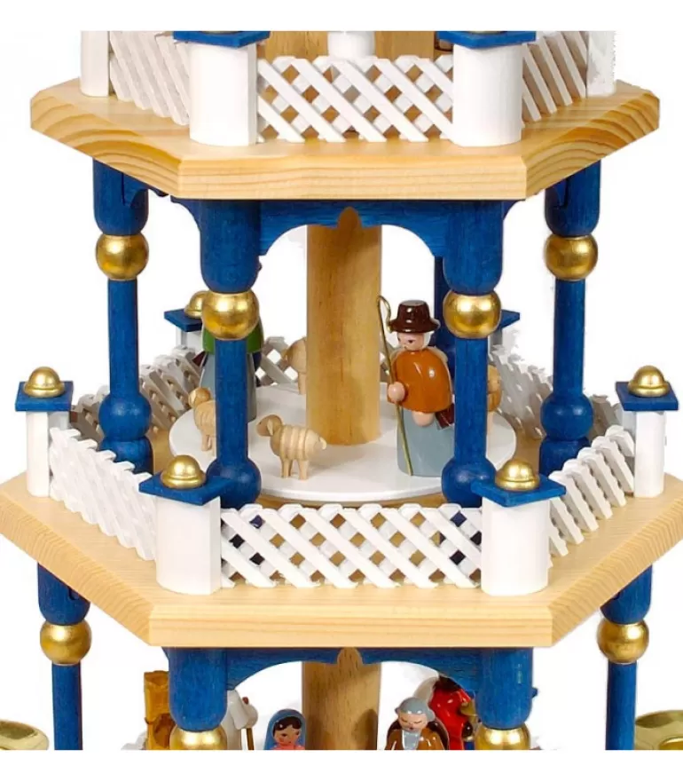 Flash Sale Weihnachtspyramid Allemande 2 Etages Blanc Bleu Pyramides De Noël Allemandes