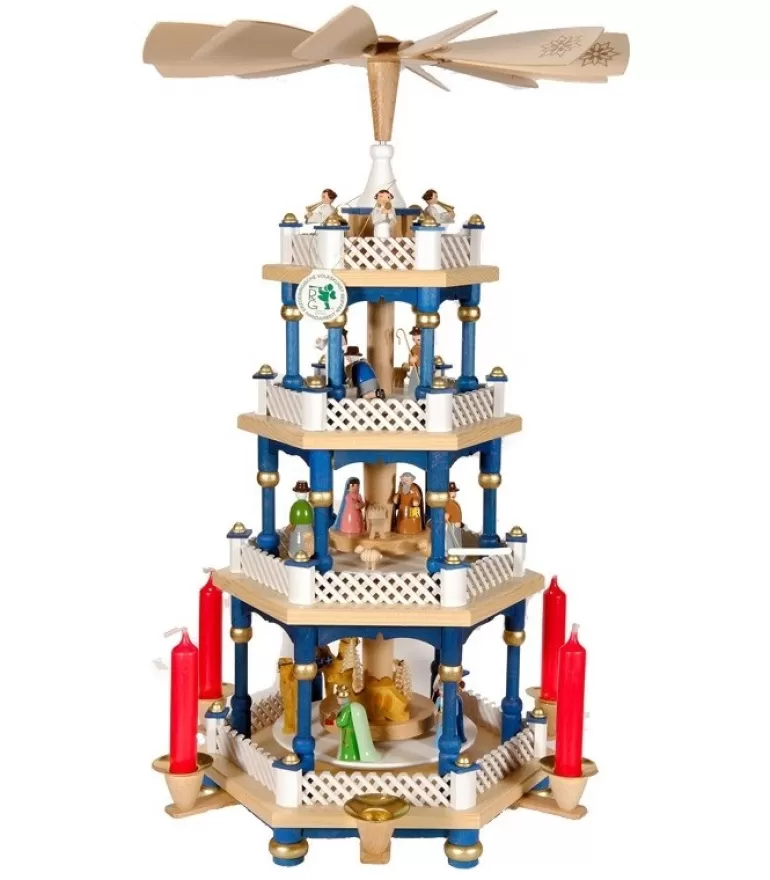 Store Weihnachtspyramid Allemande Aux Couleurs Baroques Blanc Et Bleu Pyramides De Noël Allemandes